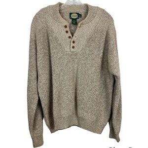 Cabela’s Henley Sweater 100% Cotton Knit Pullover Men’s Size L Beige